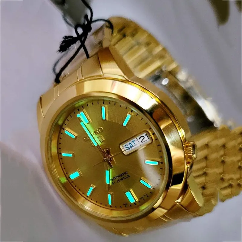 Seiko 5 Automatic Yellow Gold-tone Premium Men's Watch- SNKK20K1